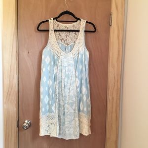Beach cover up blue and white babydoll dress